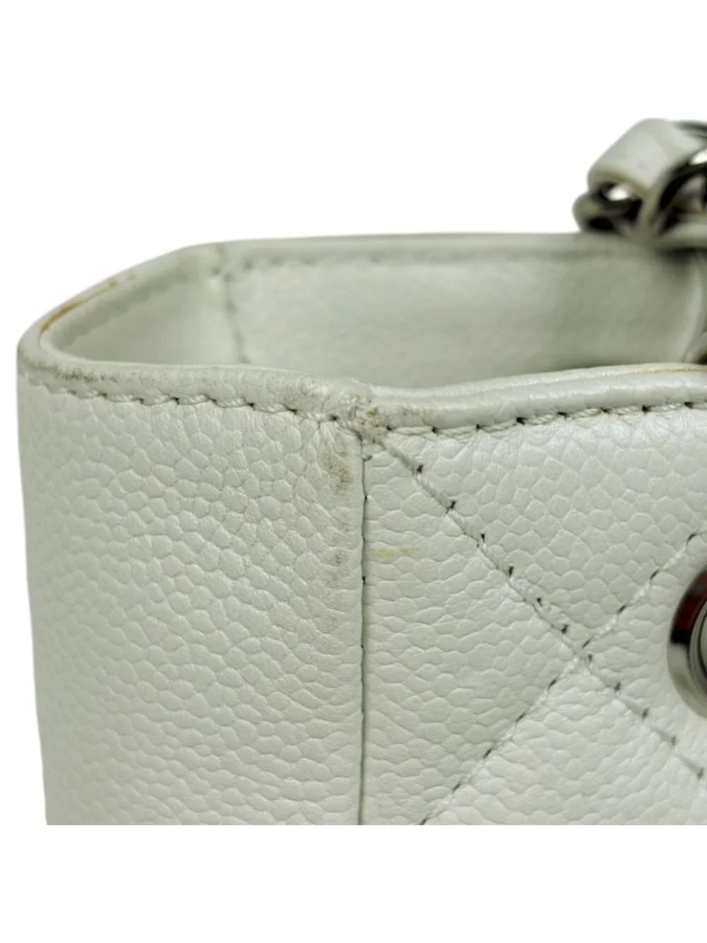 ★SOLD★ Chanel CC Logo Chain Tote Shoulder Quilted Caviar Leather White - Picture 8 of 13